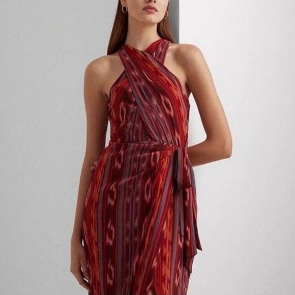 Lauren Ralph Lauren Dresses & Skirts - Lauren Ralph Lauren NWT Geo Striped Georgette Halter Gown Maxi Dress Size 6